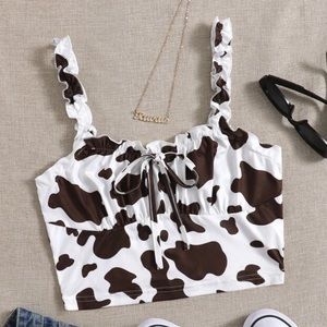 SHEIN Small Cow Print Trim Top
